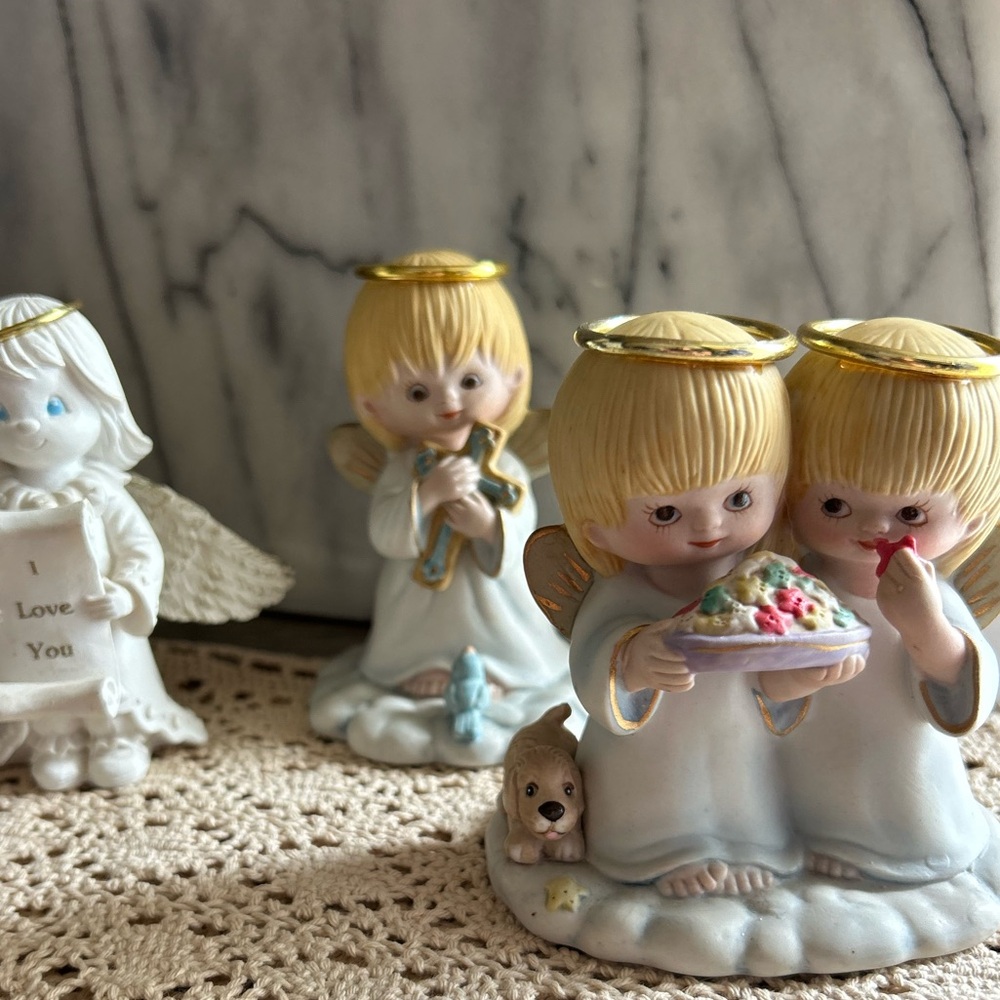 Angel Figurines Bundle of 3 Gold Halos Sweet Faces Friendship Confirmation Love - Picture 8 of 13